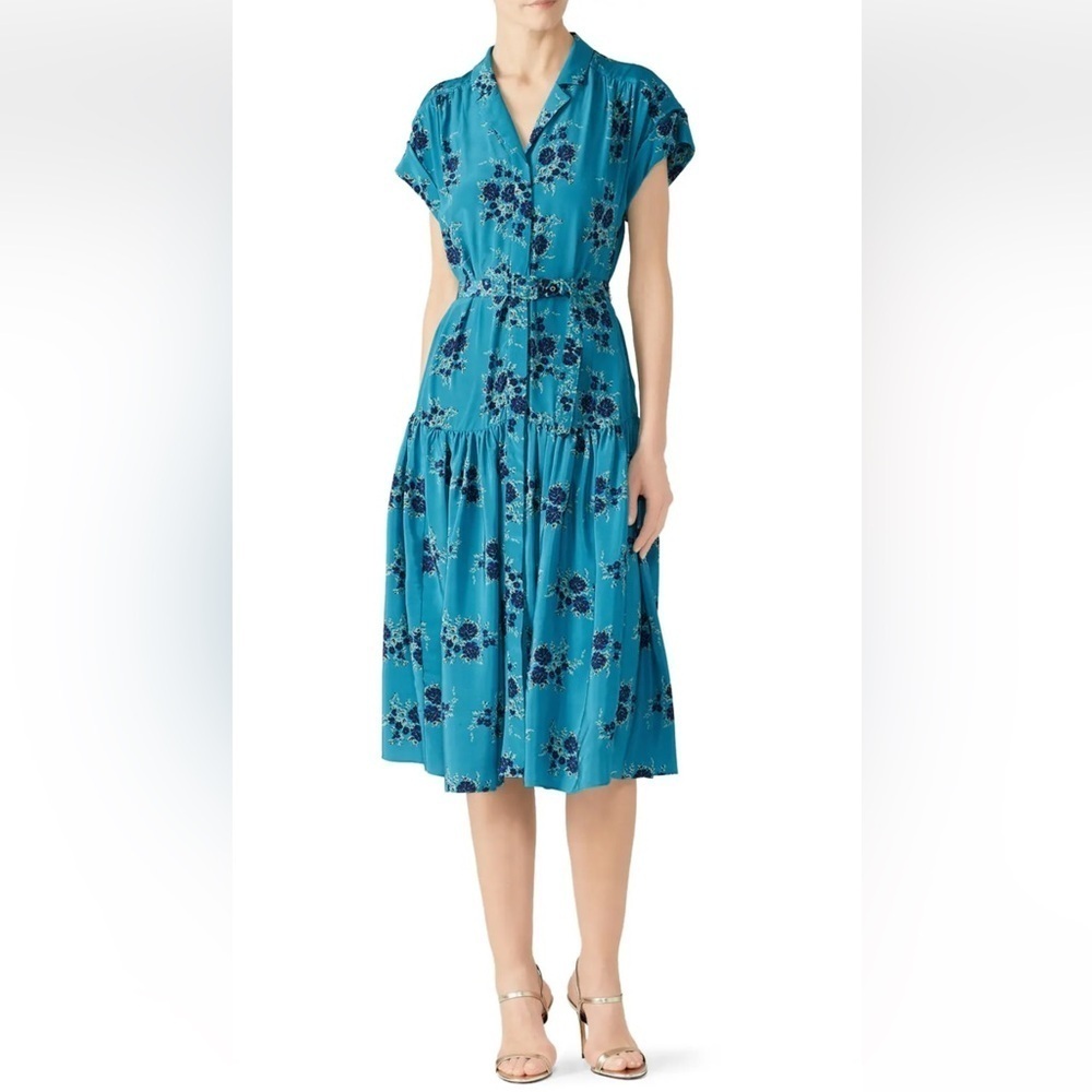VERONICA BEARD Meagan Barn Turquoise Silk Floral Dress Size 2 Retails $695